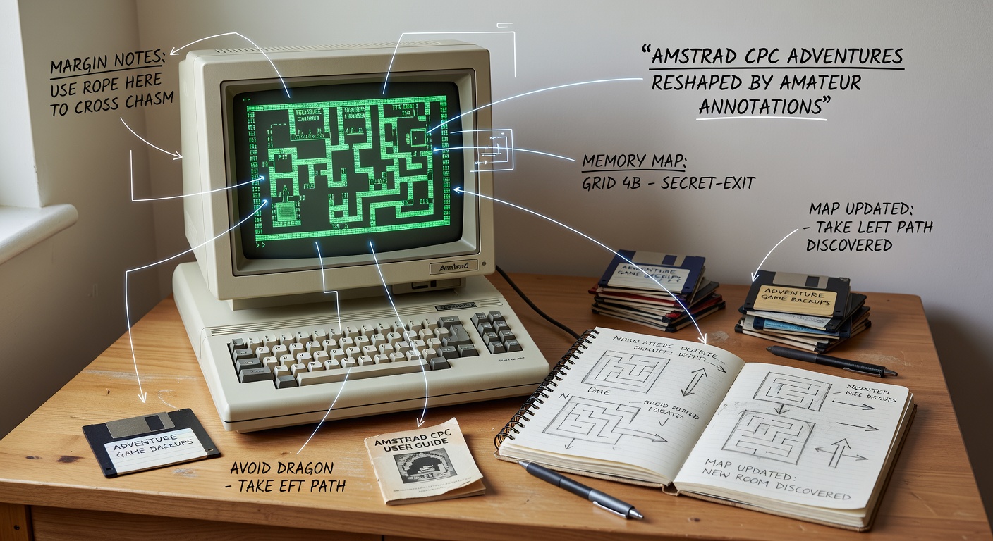 Amstrad CPC game manual showing handwritten margin notes and annotations from the 1980s era