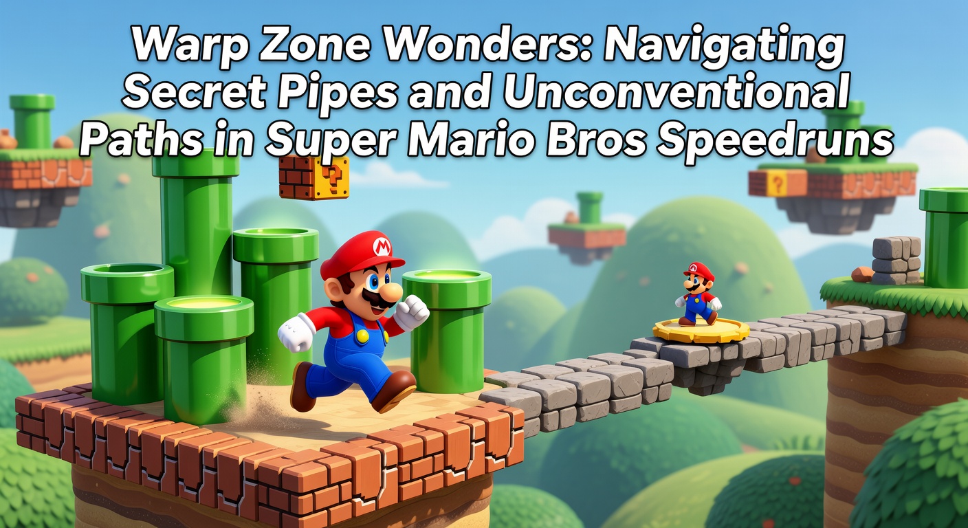 Super Mario Bros speedrunner executing a precise warp zone jump in World 1-2, pipes glowing in the classic underground level